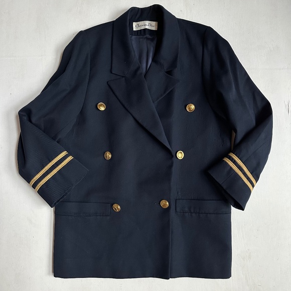 Rare Vintage Christian Dior Navy Blue Nautical Captain Jacket Blazer